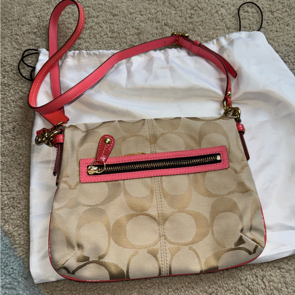 NWOT COACH AUTHENTIC BONNIE FOLD OVER SATCHEL BEIGE PINK - Picture 7 of 13